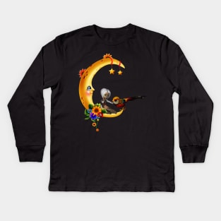 Little girl with fantasy bird on the moon Kids Long Sleeve T-Shirt